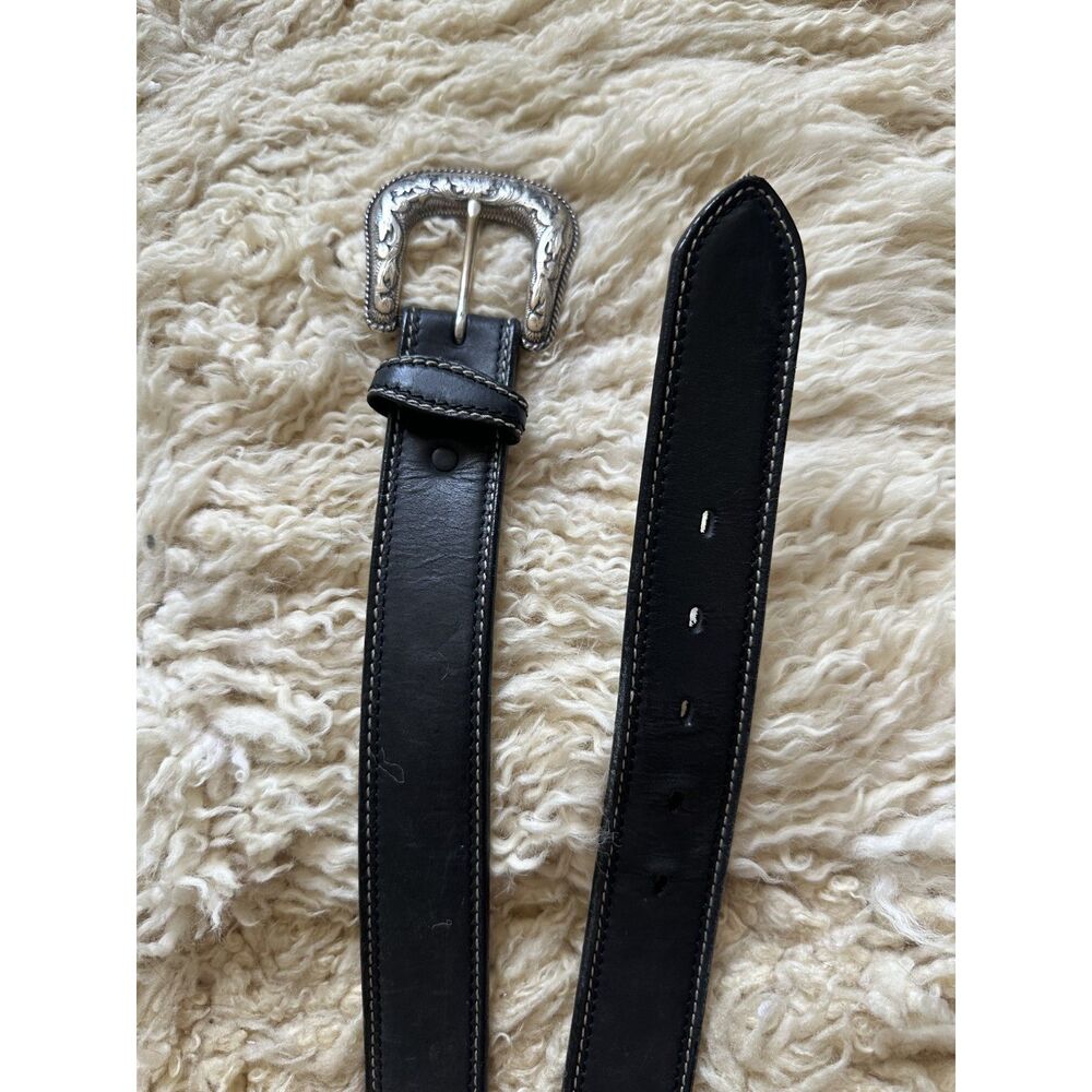 Resistol Western Leather Belt • Ornate Silver Tone Cowboy Buckle 34/85